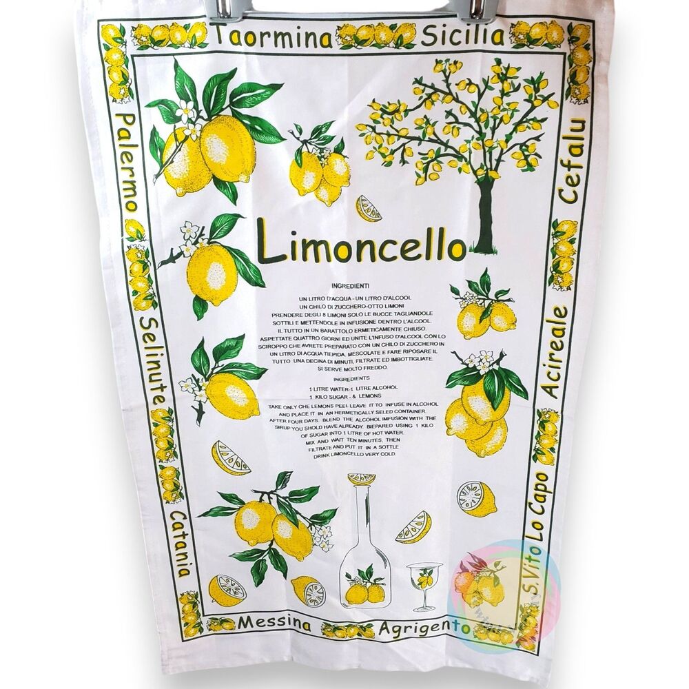 Limoncello Recipe Novelty Tea Towel Sicilia Lemon Print